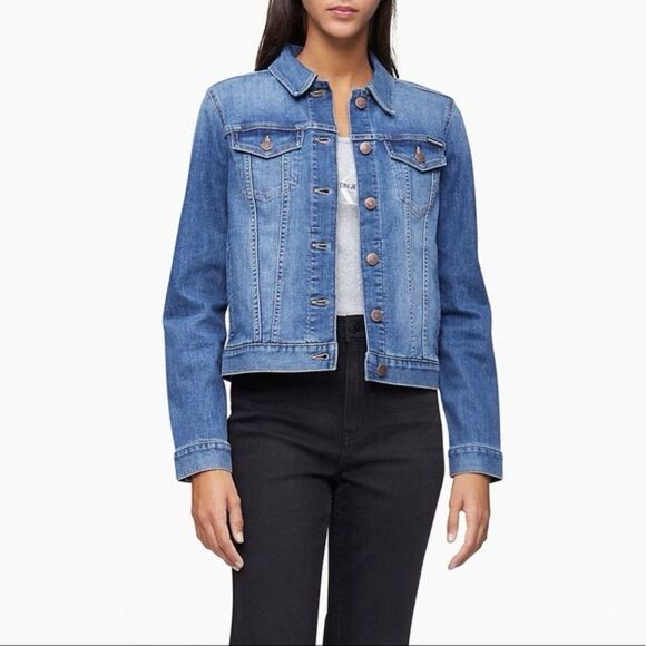 Calvin Klein Women's Classic Denim Jean Jacket in Runaway Blue Size Medium - Picture 1 of 7